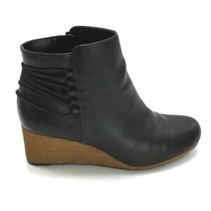 Dr Scholls Shoes Womens Boot Knoll Ankle Bootie Wedge Black Strappy Heel 8